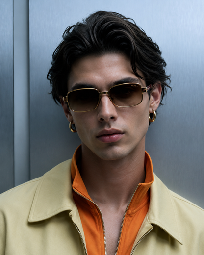 Premium Geometric Metal Sunglasses - Gold/Brown