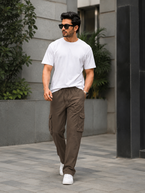 Men's Casual Drawstring Cargo Pants - Brown