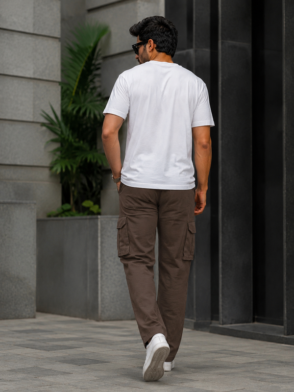 Men's Casual Drawstring Cargo Pants - Brown
