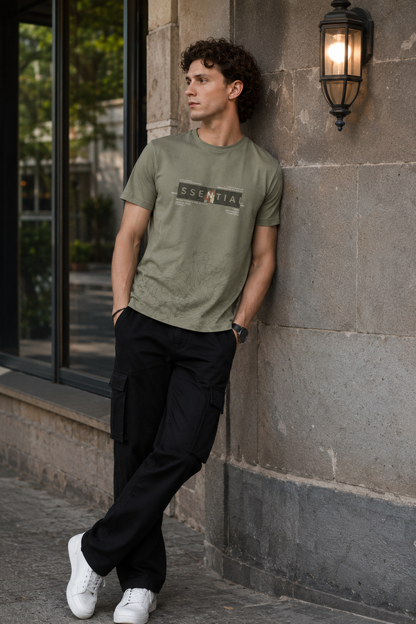 Urban 'Essential' Topographical Graphic Tee - Olive Green