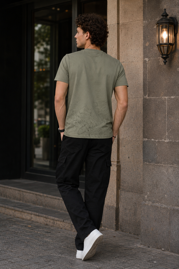 Urban 'Essential' Topographical Graphic Tee - Olive Green