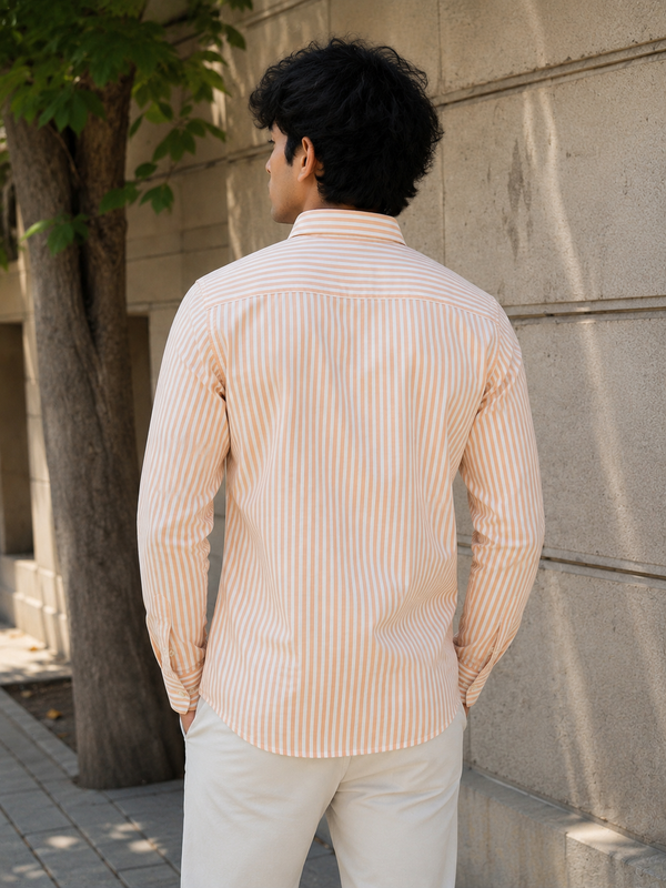 Men's Classic Striped Button-Down Shirt - Peach/White