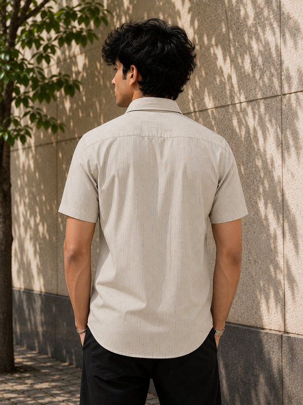 Men's Subtle Geometric Print Short-Sleeve Shirt - Sand