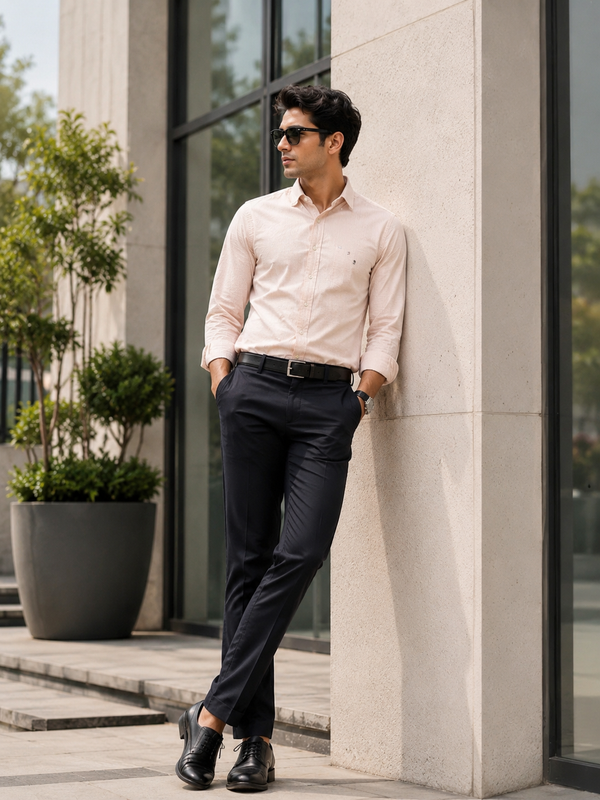 Men's Classic Micro-Stripe Button-Down Shirt - Peach