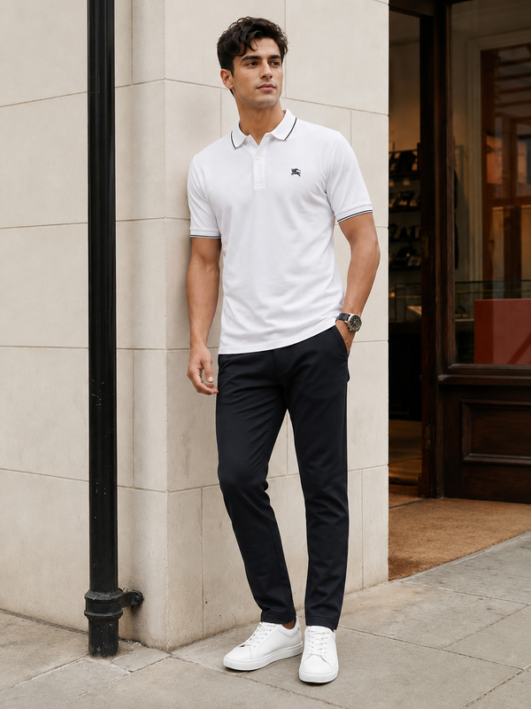 Men's Classic Contrast Tipped Polo Shirt - White