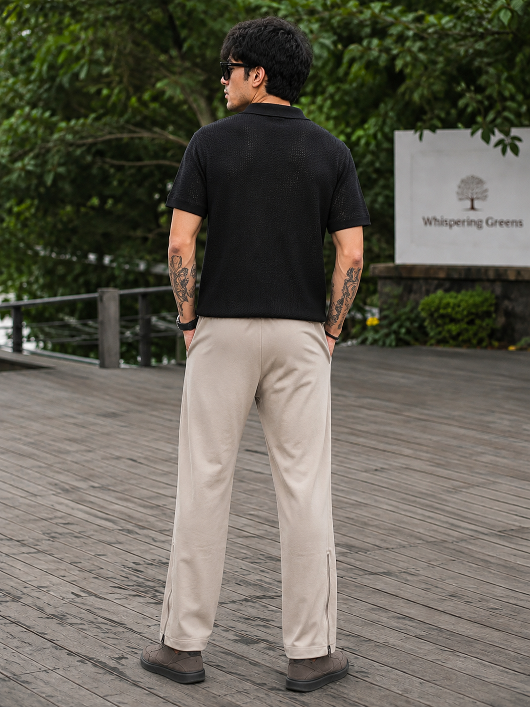 Men's Casual Track Pants with Ankle Zips - Khaki