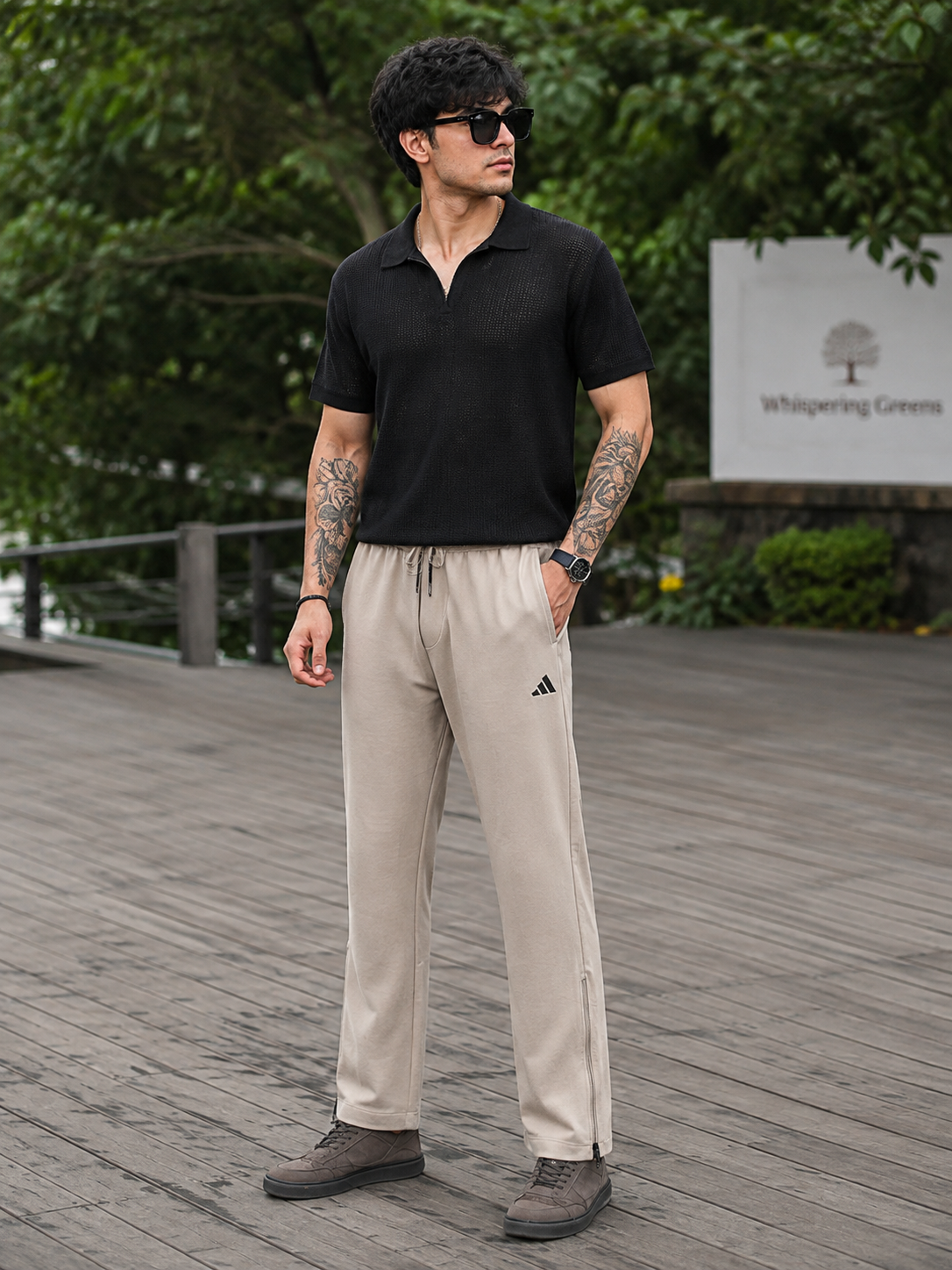Men's Casual Track Pants with Ankle Zips - Khaki