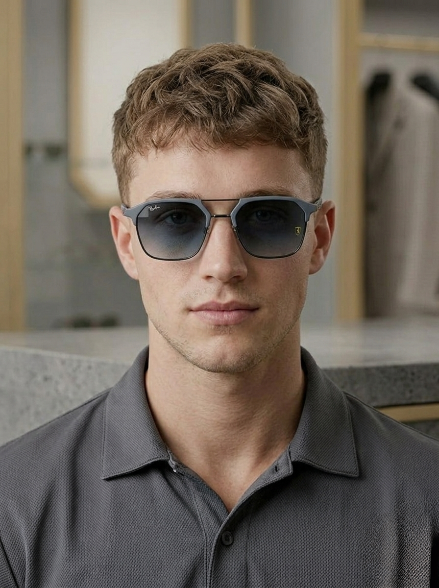 Men's Geometric Double-Bridge Sunglasses - Slate Grey