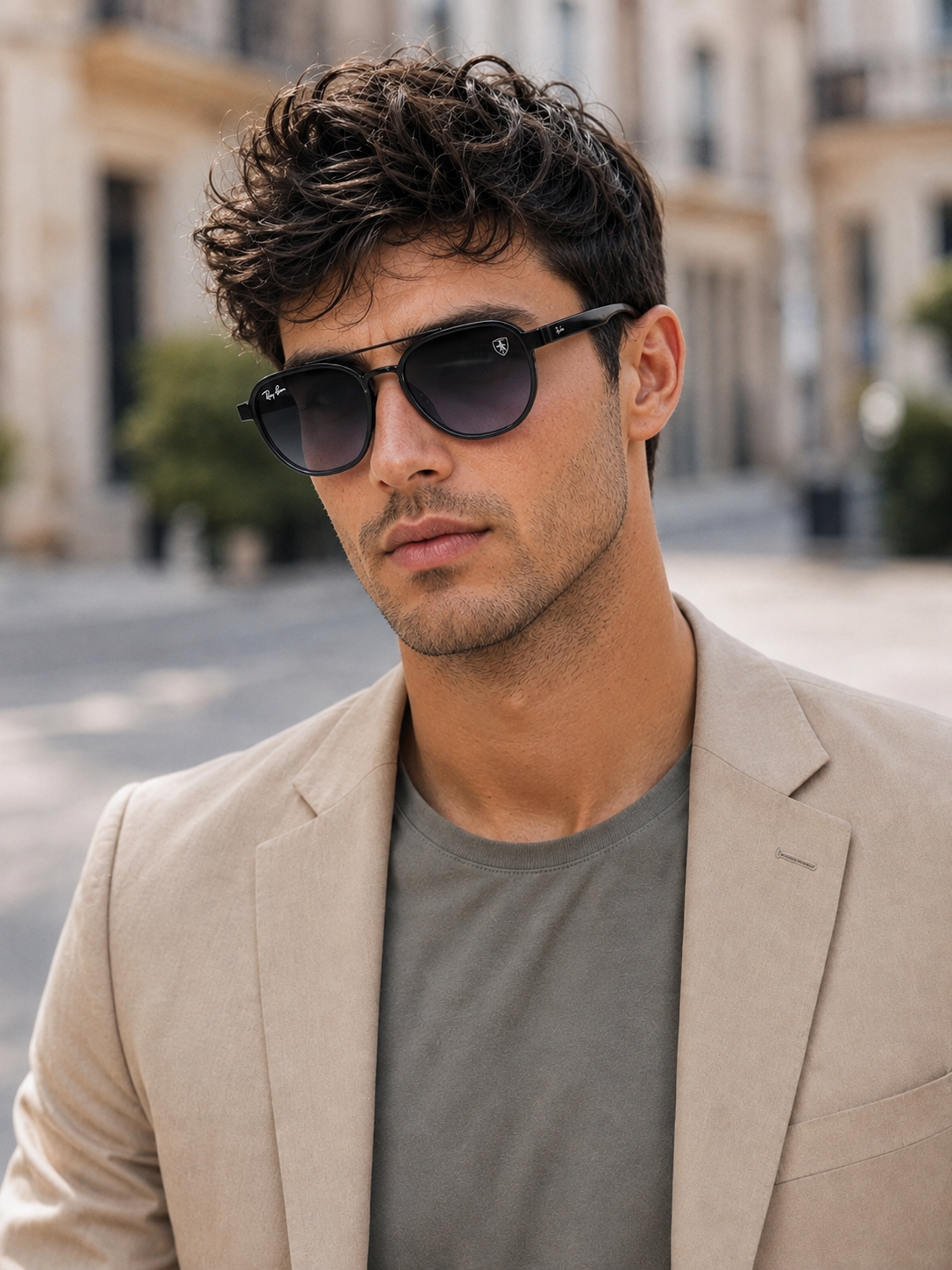 Modern Geometric Double-Bridge Sunglasses - Black/Blue