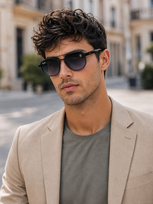 Modern Geometric Double-Bridge Sunglasses - Black/Blue