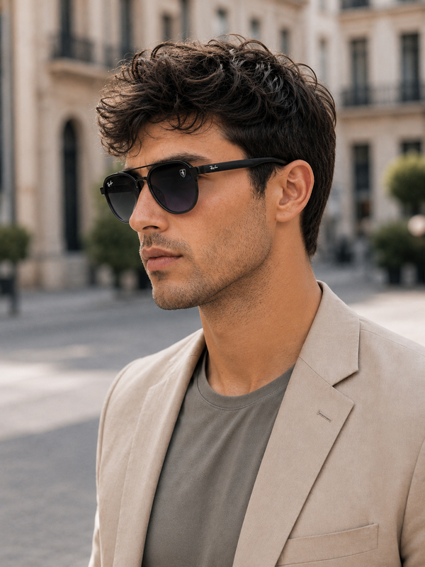 Modern Geometric Double-Bridge Sunglasses - Black/Blue